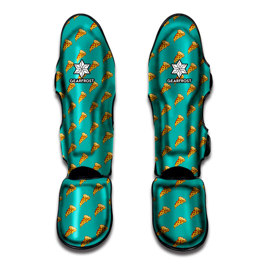 Teal Pizza Pattern Print Muay Thai Shin Guard