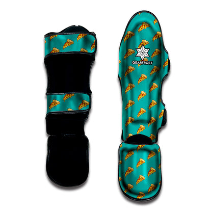 Teal Pizza Pattern Print Muay Thai Shin Guard