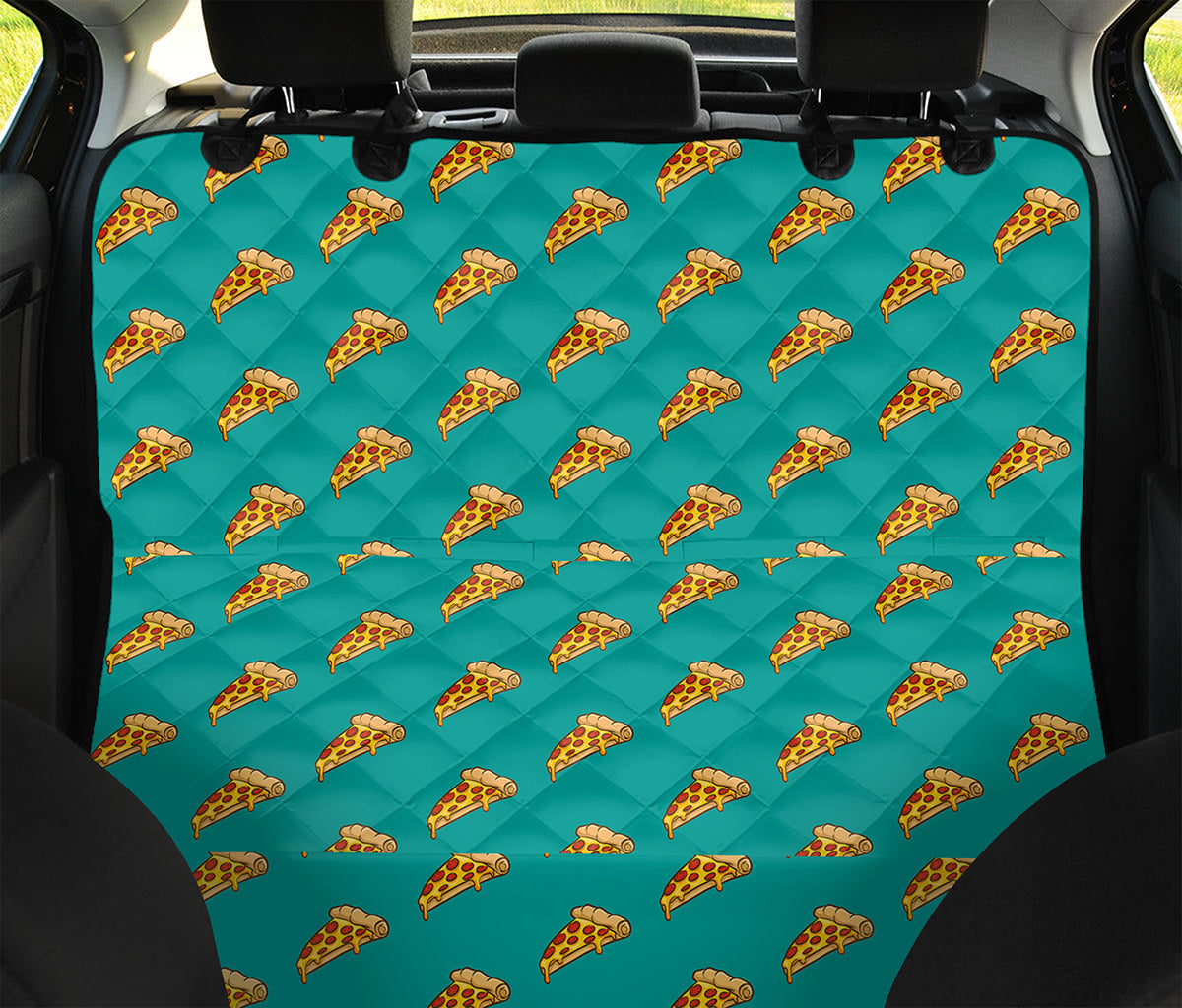 Teal Pizza Pattern Print Pet Car Back Seat Cover