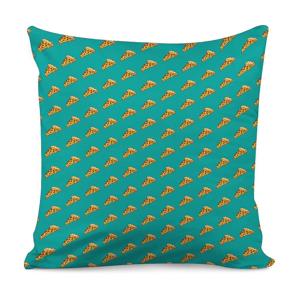 Teal Pizza Pattern Print Pillow Cover