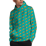 Teal Pizza Pattern Print Pullover Hoodie