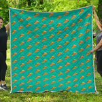 Teal Pizza Pattern Print Quilt