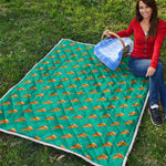 Teal Pizza Pattern Print Quilt