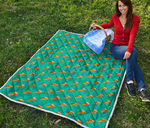 Teal Pizza Pattern Print Quilt