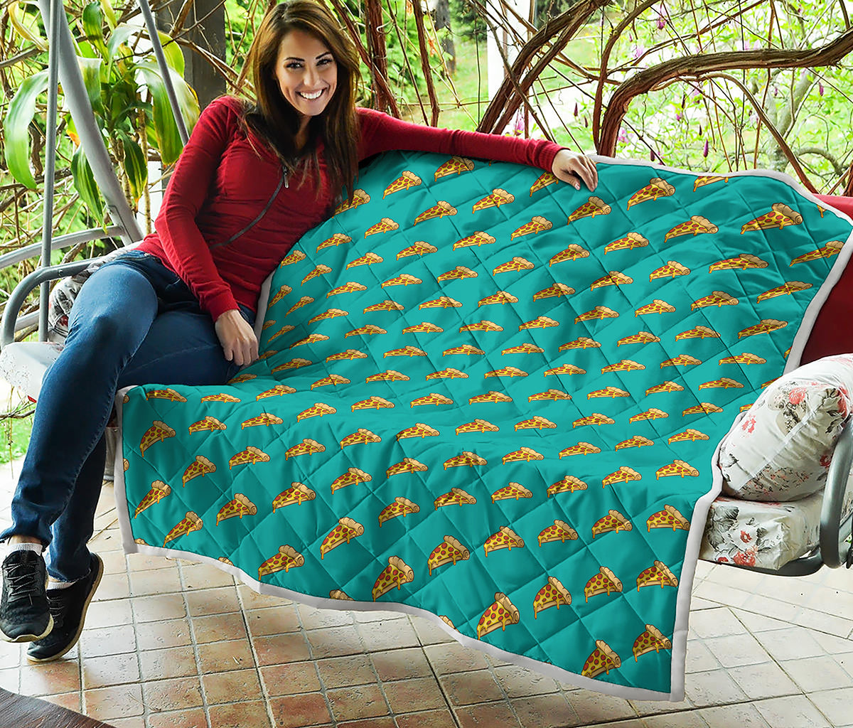 Teal Pizza Pattern Print Quilt