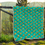 Teal Pizza Pattern Print Quilt