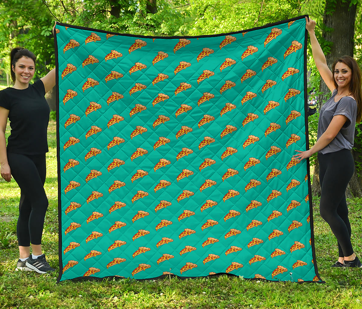 Teal Pizza Pattern Print Quilt