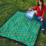 Teal Pizza Pattern Print Quilt