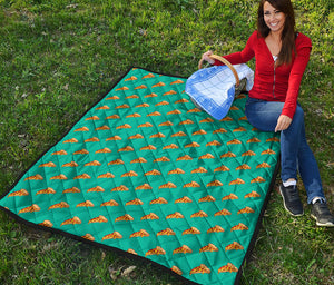 Teal Pizza Pattern Print Quilt