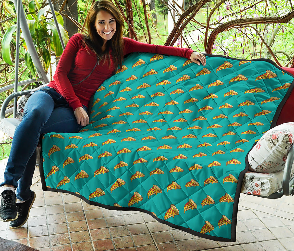 Teal Pizza Pattern Print Quilt