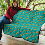 Teal Pizza Pattern Print Quilt