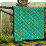 Teal Pizza Pattern Print Quilt