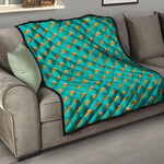 Teal Pizza Pattern Print Quilt