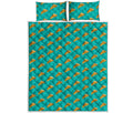 Teal Pizza Pattern Print Quilt Bed Set