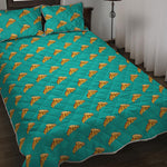 Teal Pizza Pattern Print Quilt Bed Set