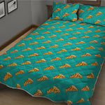 Teal Pizza Pattern Print Quilt Bed Set