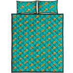 Teal Pizza Pattern Print Quilt Bed Set
