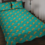 Teal Pizza Pattern Print Quilt Bed Set