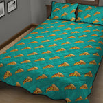 Teal Pizza Pattern Print Quilt Bed Set