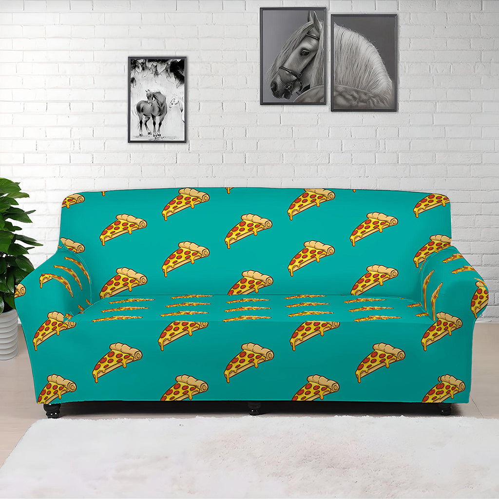 Teal Pizza Pattern Print Sofa Cover