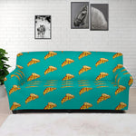 Teal Pizza Pattern Print Sofa Cover