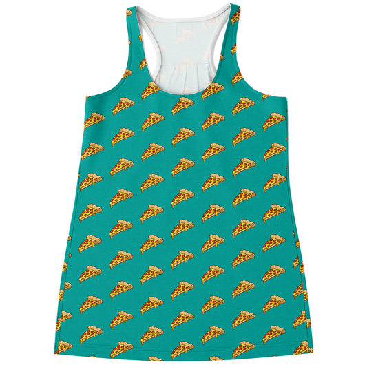 Teal Pizza Pattern Print Women's Racerback Tank Top