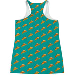 Teal Pizza Pattern Print Women's Racerback Tank Top