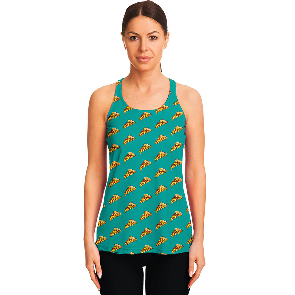 Teal Pizza Pattern Print Women's Racerback Tank Top
