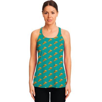 Teal Pizza Pattern Print Women's Racerback Tank Top