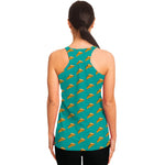 Teal Pizza Pattern Print Women's Racerback Tank Top