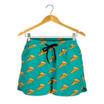 Teal Pizza Pattern Print Women's Shorts