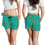 Teal Pizza Pattern Print Women's Shorts