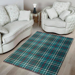 Teal Plaid Pattern Print Area Rug