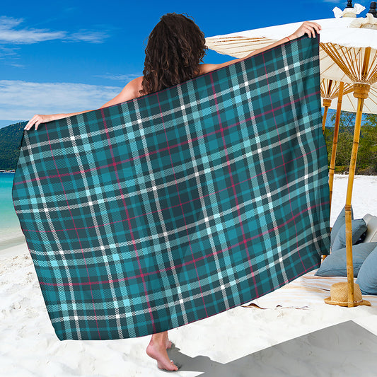 Teal Plaid Pattern Print Beach Sarong Wrap