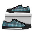 Teal Plaid Pattern Print Black Low Top Sneakers