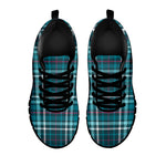Teal Plaid Pattern Print Black Sneakers