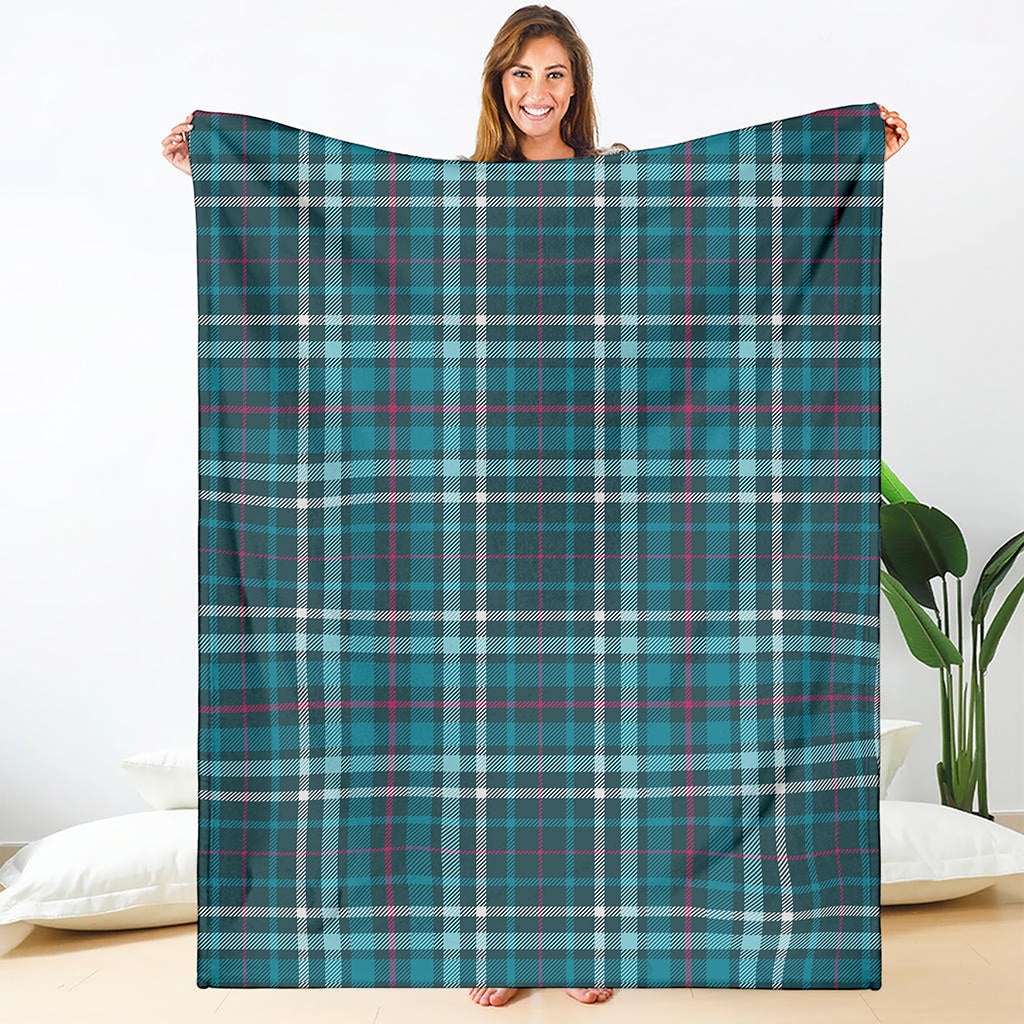 Teal Plaid Pattern Print Blanket
