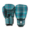 Teal Plaid Pattern Print Boxing Gloves