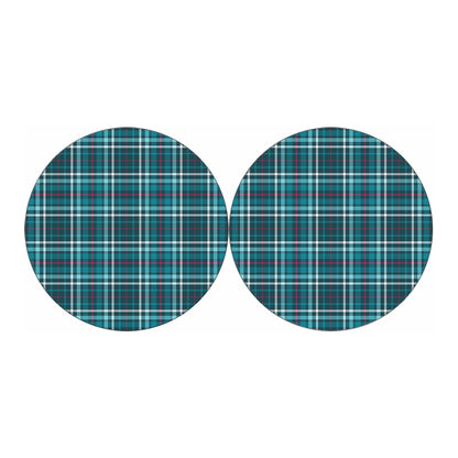 Teal Plaid Pattern Print Car Coasters