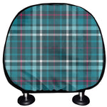 Teal Plaid Pattern Print Car Headrest Covers