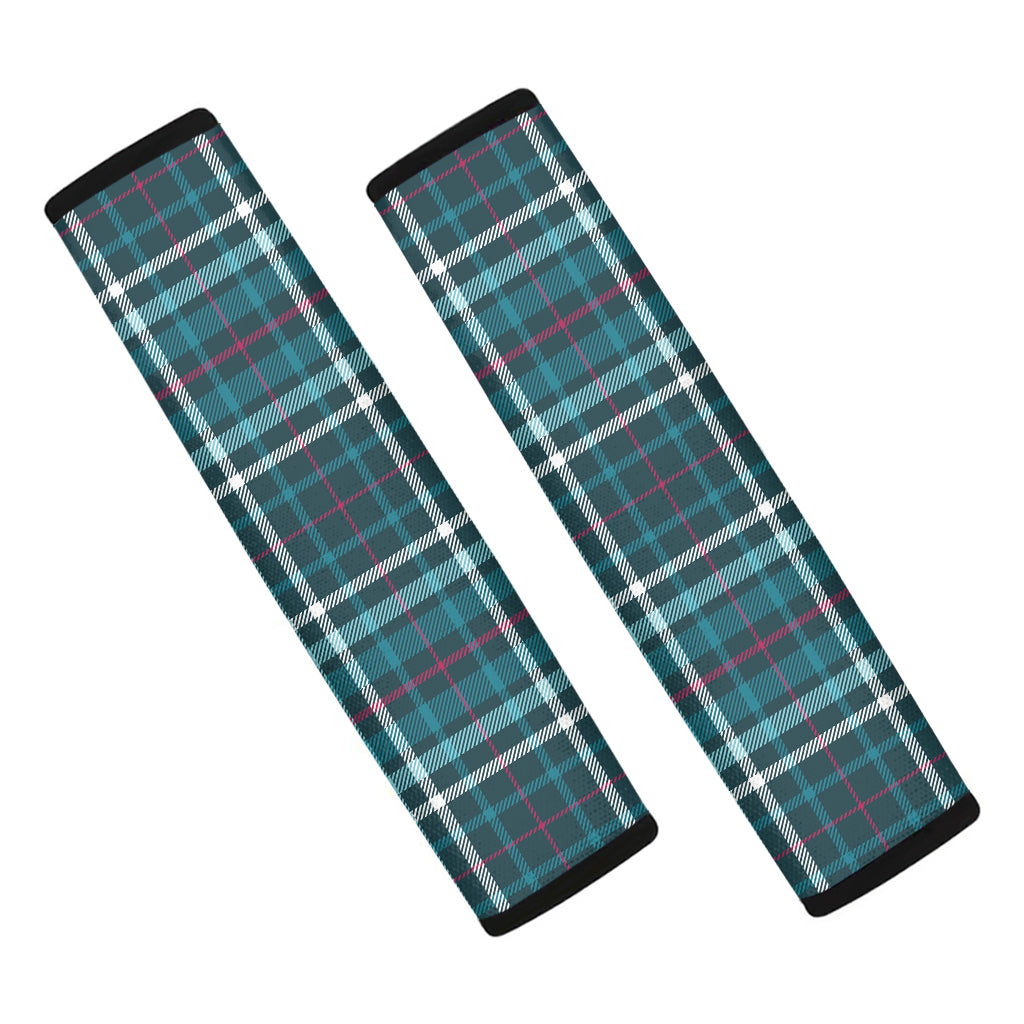 Teal Plaid Pattern Print Car Seat Belt Covers