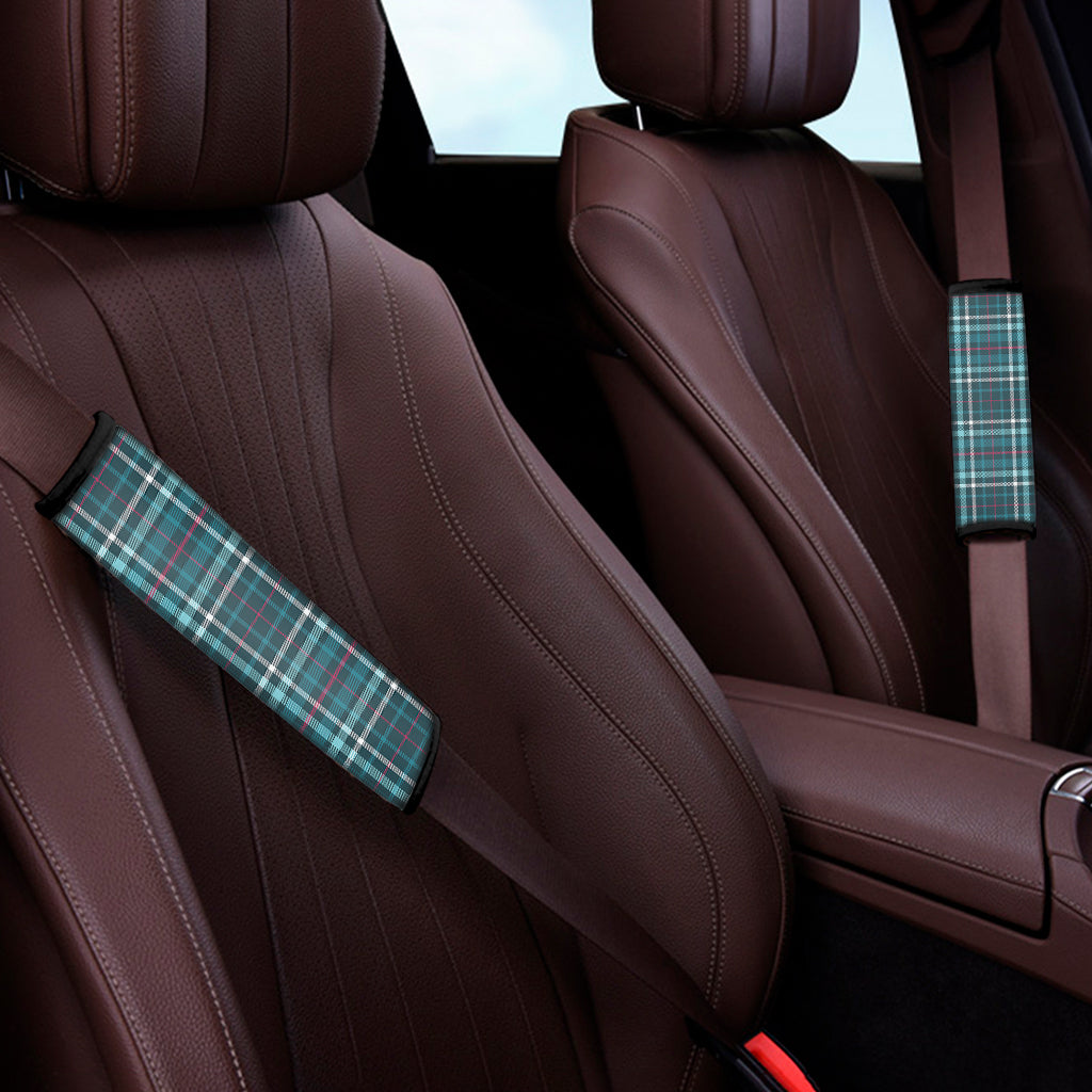 Teal Plaid Pattern Print Car Seat Belt Covers
