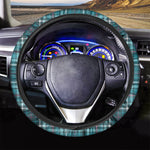 Teal Plaid Pattern Print Car Steering Wheel Cover