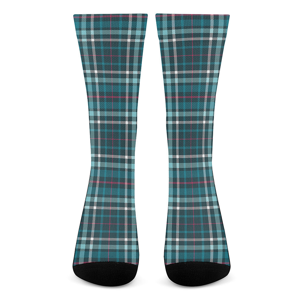 Teal Plaid Pattern Print Crew Socks