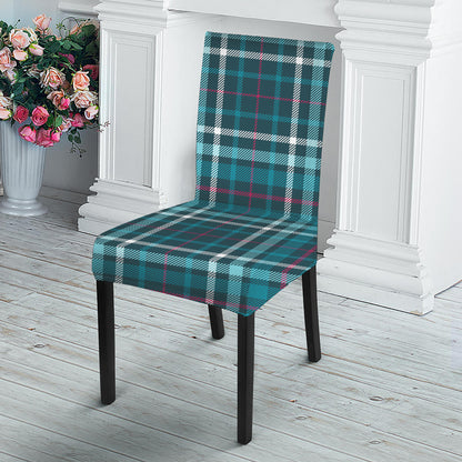 Teal Plaid Pattern Print Dining Chair Slipcover