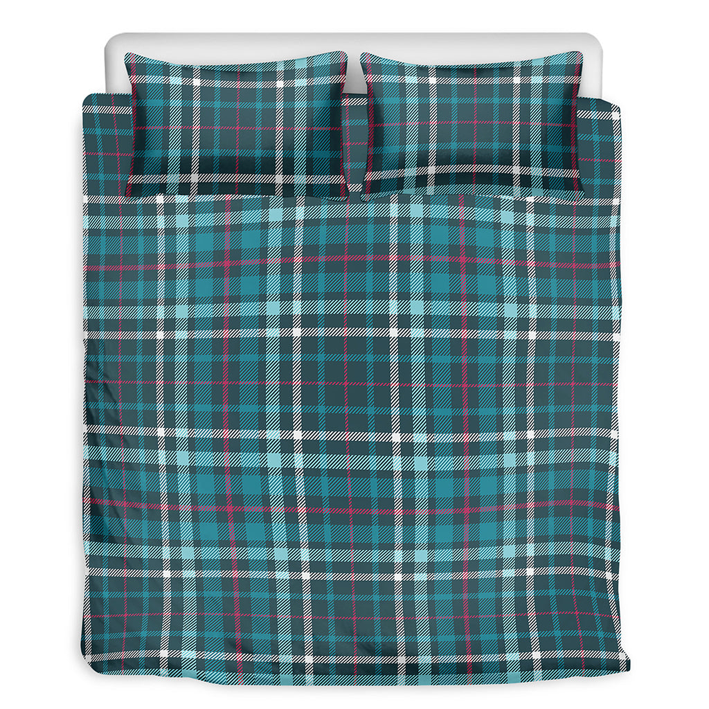 Teal Plaid Pattern Print Duvet Cover Bedding Set