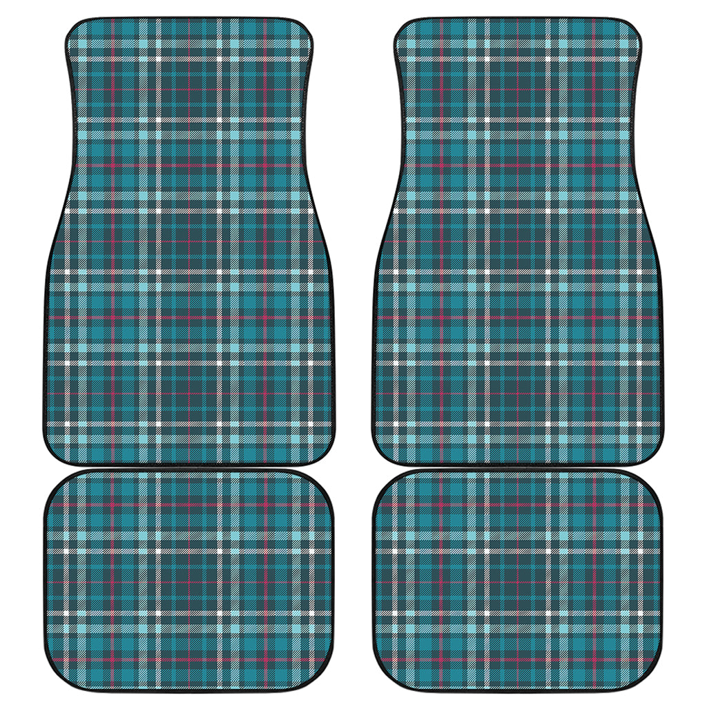 Teal Plaid Pattern Print Front and Back Car Floor Mats
