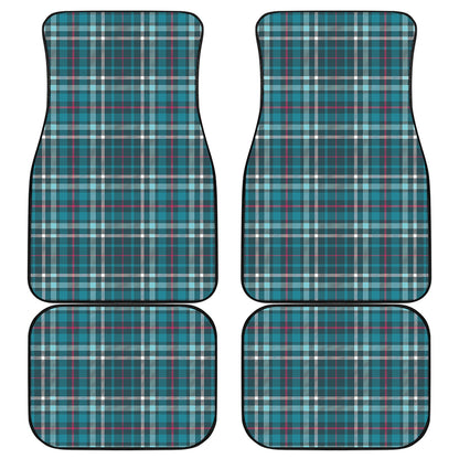 Teal Plaid Pattern Print Front and Back Car Floor Mats