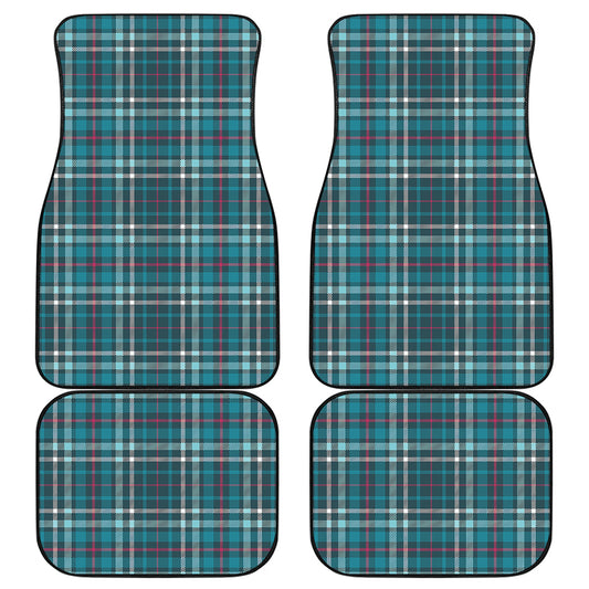 Teal Plaid Pattern Print Front and Back Car Floor Mats