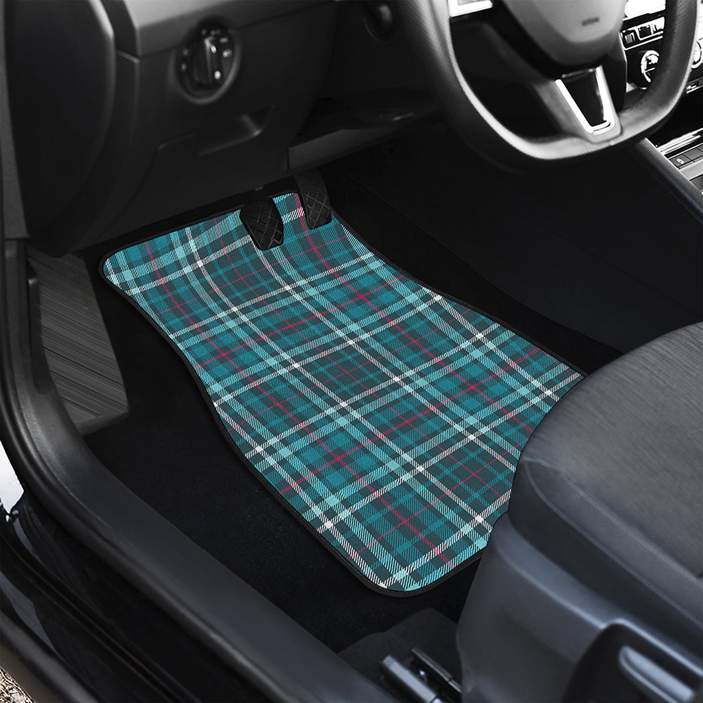 Teal Plaid Pattern Print Front and Back Car Floor Mats